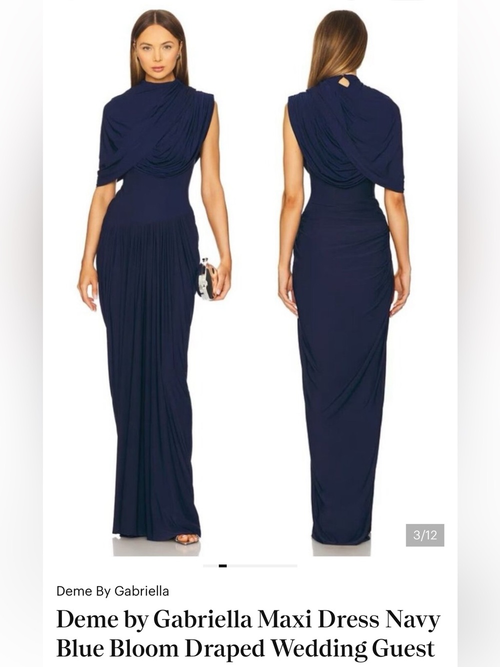 Deme by Gabriella Navy Blue Draped Maxi Dress